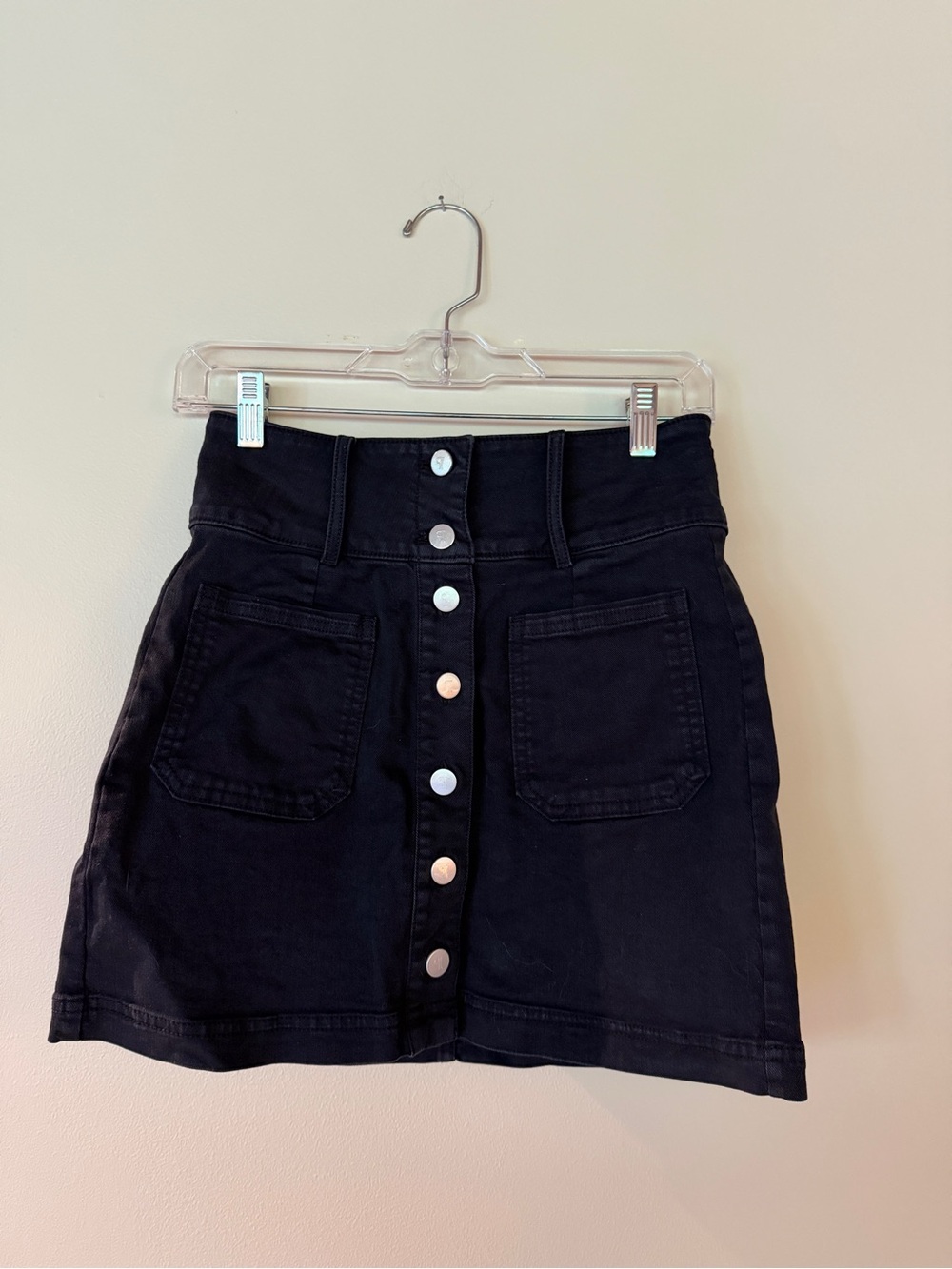 Pilcro Black Button-Front Mini Skirt